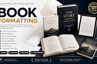 do manuscript formatting, book typesetting, layout design and book cover for KDP