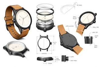 create professional watch technical drawings for manufacturing
