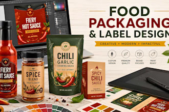 design food packaging, sauce label, spice label or hot sauce label