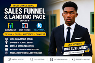build a sales funnel and landing page in gohighlevel, clickfunnels and kartra