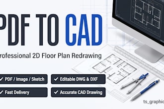 convert PDF, image or sketch to professional 2d autocad floor plan