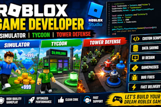 develop roblox stimulator, tycoon or tower defense game