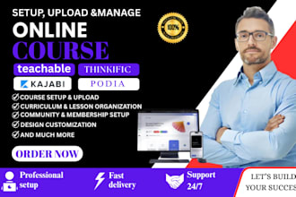 setup upload online course website on kajabi thinkific kajabi and podia