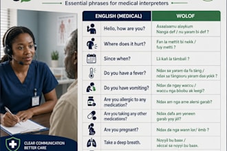 translate and interpret wolof to english or french medical and technical