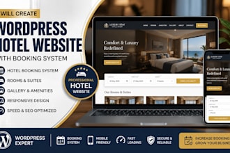 create a wordpress hotel website with booking system rooms and gallery website