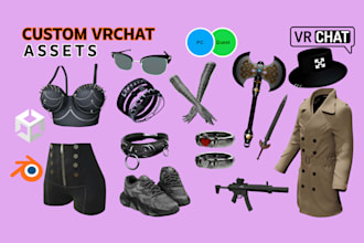create custom vrchat assets, outfits, clothing, weapon, props, item for avatar
