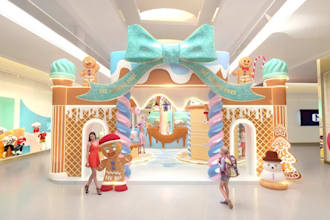 3d christmas mall decoration,party playground,santa mockup setup,xmas theme park