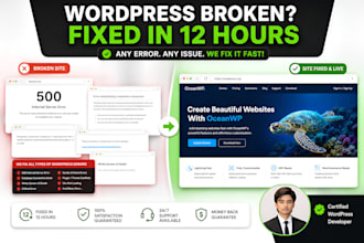 fix your wordpress error, white screen, or broken website in 6 hours