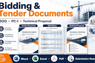 prepare bidding documents, tender documents, boq and pci