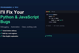 fix your python and java script bugs and write automation scripts