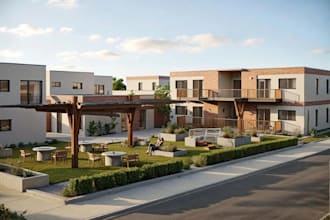 remodel 3d residential apartment, house layout rendering, outdoor garden visual