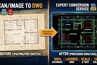 convert PDF, jpg, png or sketch to autocad dwg accurately
