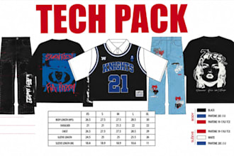 design streetwear tech pack, oversized t shirt, hoodie, cargo pants and varsity