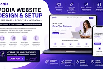 desigh podia sales page blog setup navigation  responsive website builder
