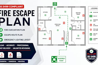 draw UK fire escape plan, bs 5499 evacuation and emergency lighting