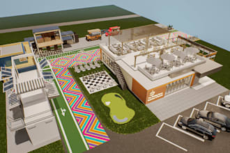 design food truck park, urban revitalization,  container cafe layout, cgi render