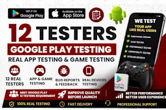 provide 12 testers for google play testing with real game promotion app review