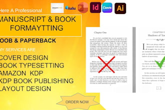 typeset book, manuscript formatting, KDP, proofreading, book layout design
