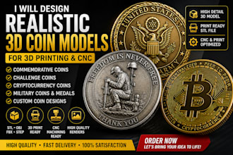 design realistic 3d coin models for 3d printing and cnc
