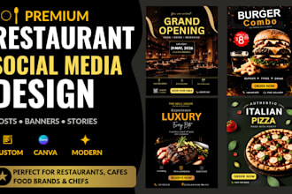 design premium restaurant social media posts, food ads and canva graphics