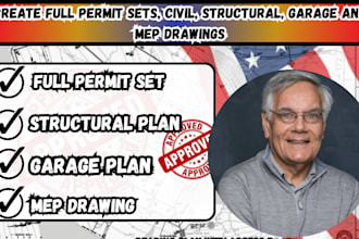 do full permit set, civil and structural plan, garage plan, mep drawing in ca,mi