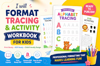 format tracing and activity workbook for kids for amazon KDP