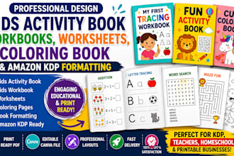 design kids activity book workbook worksheet coloring book children formatting