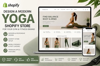 design a modern  yoga shopify store for your gym and fitness brand