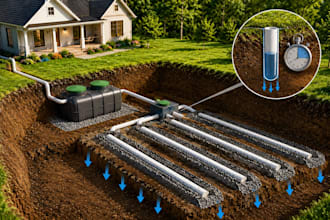 septic tank, perc test, and wastewater plumbing, sewage layout, leach field