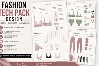 design fashion tech packs for lingerie, swimwear, and activewear