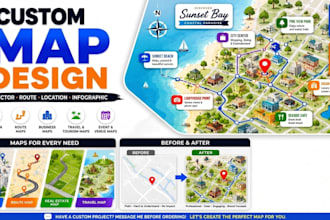 design custom map, vector map, inforgraphic, location and route map
