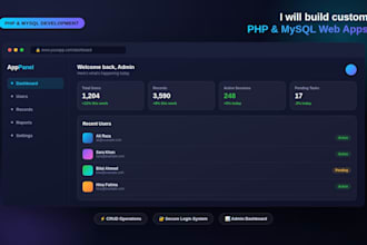 build custom PHP mysql we application with admin dashboard
