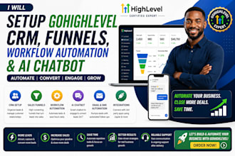 setup gohighlevel CRM, funnels, workflow automation and ai chatbot