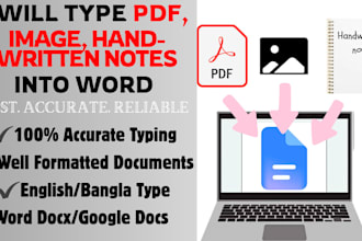 type PDF, image, handwritten notes into word or google docs