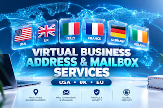 provide virtual office address mailbox for italy usa uk france germany ireland