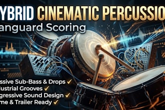create epic hybrid cinematic percussion for game soundtrack or trailer