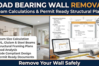 load bearing wall removal, structural beam calculation, framing plan