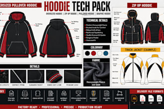 create hoodie tech pack oversized hoodie zip up hoodie  pullover hoodie