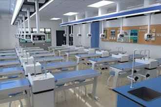 renovate school laboratory design, interior architect render, physics laboratory