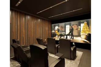 design home theater,home cinema, movie room with 2d floor plan and 3d rendering