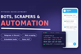 build a custom telegram bot, web scraper or python automation