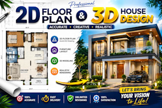 draw professional 2d floor plan and 3d house design