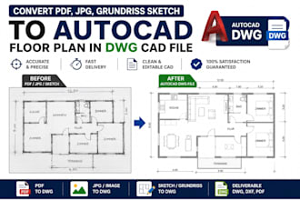 convert PDF jpg grundriss sketches to autocad  dwg cad floor plans