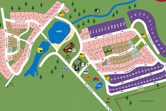 design resort map, campsite map, hotel property map, rv park, estate