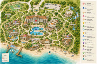 design premium illustrated maps for hotels resort campgrounds and cities