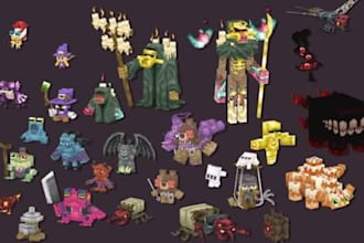 create custom 3d  mob, weapon, texture, animation, minecraft tool in blockbench