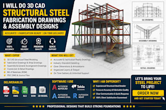 do 3d cad structural steel fabrication drawings and assembly designs