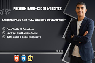 build a responsive front end landing page using HTML CSS js