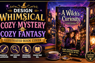 design whimsical cozy mystery or cozy fantasy illustrated book cover