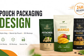 design food pouch, mylar bag, stand up pouch packaging with 3d mockup
